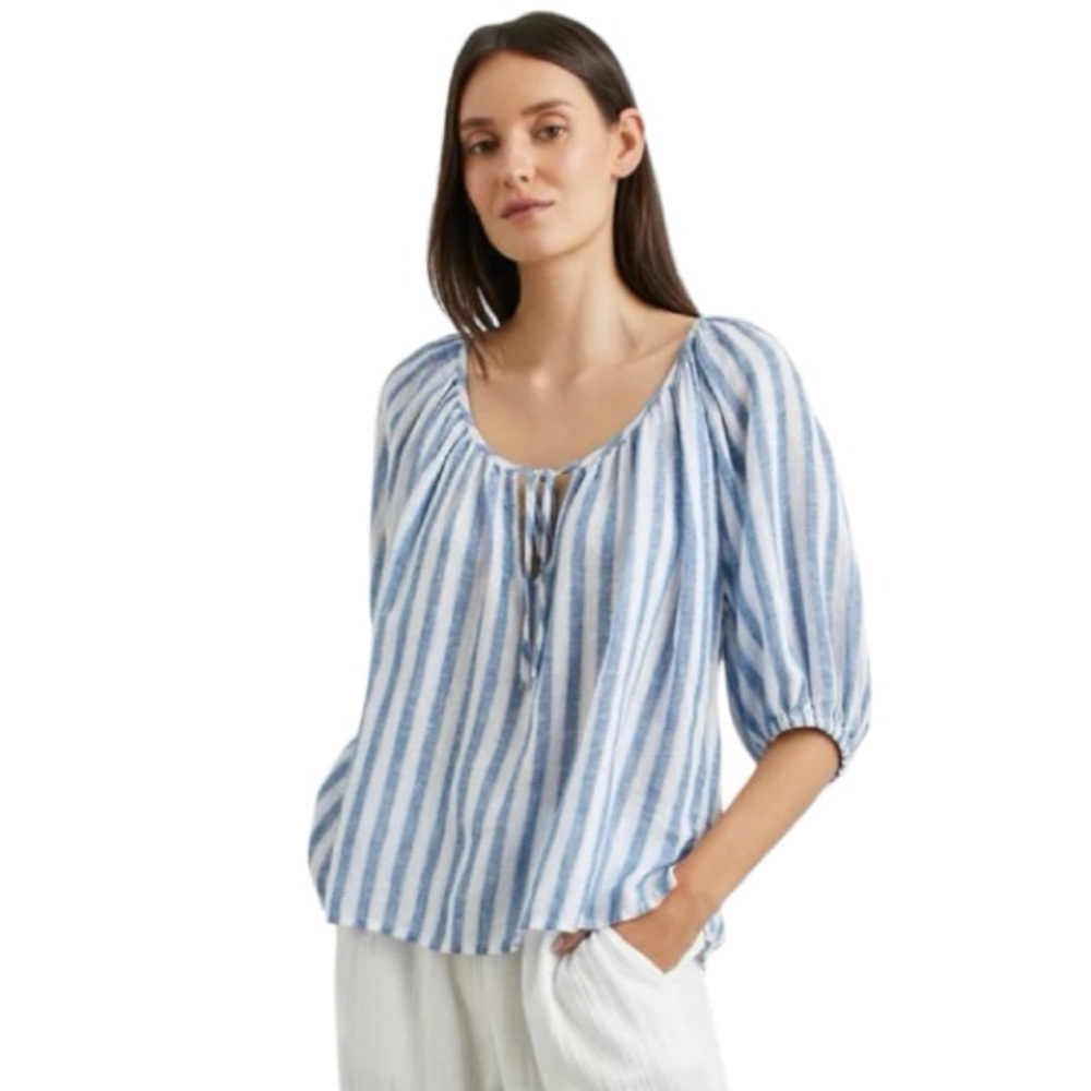 Rails Kirstie Casablanca Stripe Linen Blouse Blue White Size Medium EUC